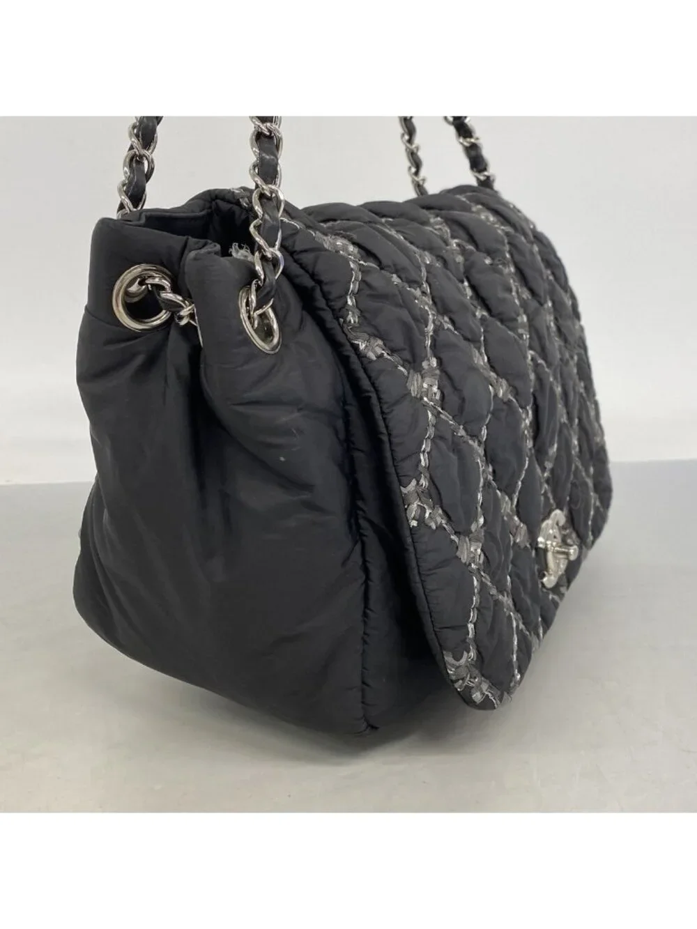 Chanel Shoulder Bag Paris Vizance Nylon Black Silver